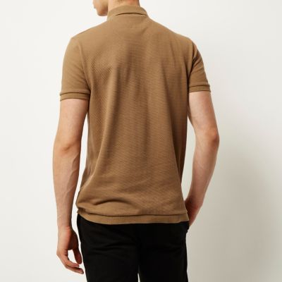 Camel textured slim fit polo shirt